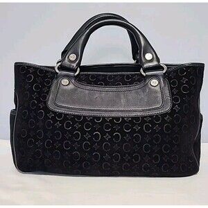 Celine Boogie Back C Black Suede Macadam 3 Compartment Handbag Carryall Tote